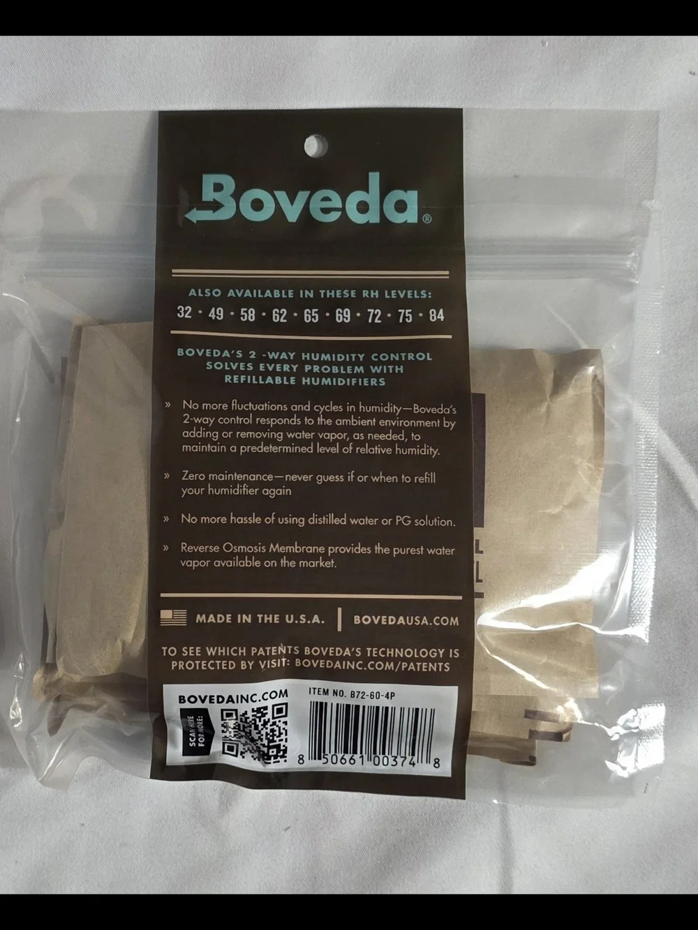 4 Pack Boveda 72% Two-Way Humidity Control Packs For Wood Humidifier Boxes